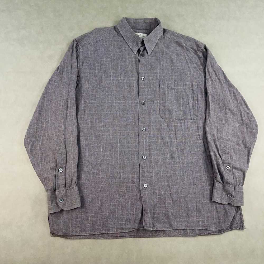 Ermenegildo Zegna Shirt Mens XL Button Down Gray Brown Plaid Made In Italy